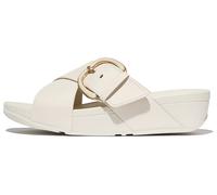 Pantolette FITFLOP "LULU RESIN-BUCKLE LEATHER CROSS SLIDES", Damen, Gr. 40, beige, Rindsleder, unifarben, klassisch, Schuhe, Plateauschuh, Sandale in schmaler Form (99703132-40) beige