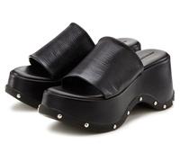 Pantolette FRENCH CONNECTION "Mule, Sandale, offener Schuh, Lederpantolette", Damen, Gr. 37, schwarz, Obermaterial: 100% Rindsleder. Decksohle: 100% Synthetik. Futter: 100% Rindsleder. Laufsohle: 100%