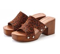 Pantolette FRENCH CONNECTION "Mule, Sandale, offener Schuh, Sommerschuh, Lederpantolette", Damen, Gr. 40, braun (leo), Obermaterial: 100% Rindsleder. Decksohle: 100% Synthetik. Futter: 100% Rindsleder