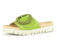 Pantolette GABOR, Damen, Gr. 36, grün (apfelgrün), Ziegenveloursleder, Schuhe Pantolette, Plateau, Sommerschuh, Schlappen mit Zierperlen an der Zierschnalle (68400037-36) apfelgrün