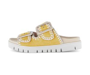 Pantolette GABOR, Damen, Gr. 38, gelb, Ziegenveloursleder, Schuhe Pantolette, Sommmerschuh, Schlüpfschuh mit Plateauabsatz (43359731-38) gelb