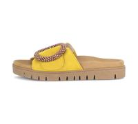 Pantolette GABOR, Damen, Gr. 43, gelb (dunkelgelb), Ziegenveloursleder, unifarben, Schuhe Pantolette, Plateau, Sommerschuh, Schlappen mit Zierperlen an der Zierschnalle (32286467-43) dunkelgelb