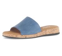 Pantolette GABOR "RHODOS", Damen, Gr. 39, blau (jeansblau), Kalbsleder, unifarben, Schuhe Pantolette, Sommerschuh, Komfortschuh, kleiner Stretcheinsatz, Weite G (=weit) (73598661-39) jeansblau