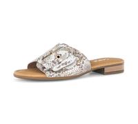 Pantolette GABOR "Rhodos", Damen, Gr. 42, grau, goldfarben, Ziegenleder, Reptilienprägung, Schuhe Pantolette, Blockabsatz, Sommerschuh, Schupfschuh in Weite G (= weit) (58961745-42) grau, goldfarben