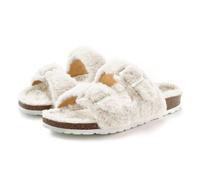 Hausschuh VIVANCE "Plüsch Hausschuhe, Pantolette" Gr. 40, beige Damen Schuhe Plüsch Hausschuh Pantoffeln Pantoffel Pantolette mit kuscheligem, warmen Fellimitat und bequemem Korkfußbett (81099706-40)