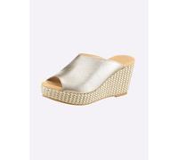 Pantolette HEINE, Damen, Gr. 38, silber (bronzefarben, beige), Leder, Rindsleder, Schuhe Pantolette (92242863-38) bronzefarben, beige
