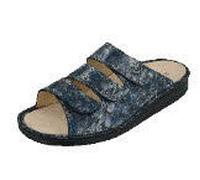 Finn Comfort Korfu Damen Pantolette blau bedrucktes Nubukleder (EU Schuhgrößensystem, Erwachsene, Damen, Numerisch, Breit, 41)