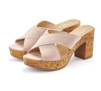 Pantolette LASCANA, Damen, Gr. 36, rosa (rosé), Obermaterial: 100% Ziegenleder. Decksohle: 100% Ziegenleder. Futter: 100% Synthetik. Laufsohle: 100% Synthetik, Veloursleder, unifarben, Schuhe Pantolet