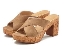 Pantolette LASCANA, Damen, Gr. 37, beige (taupe), Obermaterial: 100% Ziegenleder. Decksohle: 100% Ziegenleder. Futter: 100% Synthetik. Laufsohle: 100% Synthetik, Veloursleder, unifarben, Schuhe Pantol