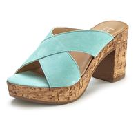 Pantolette LASCANA, Damen, Gr. 42, blau (türkis), Obermaterial: 100% Ziegenleder. Decksohle: 100% Ziegenleder. Futter: 100% Synthetik. Laufsohle: 100% Synthetik, Veloursleder, unifarben, Schuhe Pantol