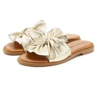 Pantolette LASCANA "Mule, Sandale, offener Schuh", Damen, Gr. 36, gold (goldfarben), Obermaterial: 100% Lammleder. Decksohle: 100% Rindsleder. Futter: 100% Schweinsleder. Laufsohle: 100% Synthetik, un