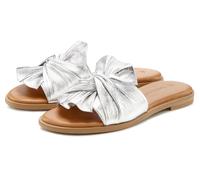 Pantolette LASCANA "Mule, Sandale, offener Schuh", Damen, Gr. 36, silber (silberfarben), Obermaterial: 100% Lammleder. Futter: 100% Schweinsleder. Decksohle: 100% Rindsleder. Laufsohle: 100% Synthetik