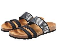 Pantolette LASCANA "Mule, Sandale, offener Schuh", Damen, Gr. 39, schwarz, Obermaterial: 100% Textilmaterial. Decksohle: 100% Rindsleder. Laufsohle: 100% Synthetik, Glitzer, Schuhe Pantolette, mit Kom