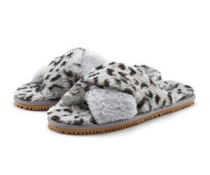 Pantolette LASCANA "Mule, Sandale, offener Schuh, Hausschuh, Pantoffel", Damen, Gr. 43, grau (grau, leo), Obermaterial: 100% Textilmaterial. Decksohle: 100% Textilmaterial. Futter: 100% Textilmaterial