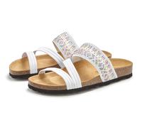 Pantolette LASCANA "Mule, Sandale, offener Schuh, Sommerschuh", Damen, Gr. 39, bunt (weiß), Obermaterial: 50% Synthetik, 50% Textilmaterial. Decksohle: 100% Rindsleder. Laufsohle: 100% Synthetik, Glit