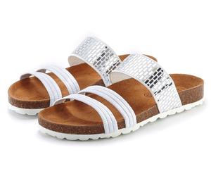 Pantolette LASCANA "Mule, Sandale, offener Schuh, Sommerschuh", Damen, Gr. 39, weiß, Obermaterial: 100% Textilmaterial. Decksohle: 100% Rindsleder. Laufsohle: 100% Synthetik, Glitzer, Schuhe Pantolett