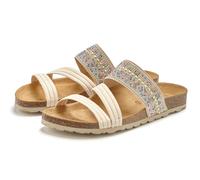 Pantolette LASCANA "Mule, Sandale, offener Schuh, Sommerschuh", Damen, Gr. 40, beige, Obermaterial: 50% Synthetik, 50% Textilmaterial. Decksohle: 100% Rindsleder. Laufsohle: 100% Synthetik, Glitzer, B