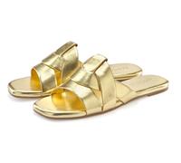 Pantolette LASCANA "Mule, Sommerschuh, offener Schuh, Sandale", Damen, Gr. 43, gold (goldfarben), Obermaterial: 100% Lederimitat. Decksohle: 100% Lederimitat. Futter: 100% Lederimitat. Laufsohle: 100%