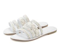 Pantolette LASCANA "Sandale, Sommerschuh, Mule", Damen, Gr. 38, weiß, Obermaterial: 100% Textilmaterial. Decksohle: 100% Ziegenleder. Futter: 100% Ziegenleder. Laufsohle: 100% Synthetik, unifarben, Sc