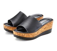 Pantolette LASCANA "Sommerschuh", Damen, Gr. 36, schwarz, Obermaterial: 100% Ziegenleder. Decksohle: 100% Ziegenleder. Futter: 100% Synthetik. Laufsohle: 100% Synthetik, mehrfarbig, metallic, Schuhe P