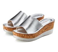 Pantolette LASCANA "Sommerschuh, offener Schuh, Mule, Sandalette", Damen, Gr. 36, silber (silberfarben), Obermaterial: 100% Ziegenleder. Decksohle: 100% Ziegenleder. Futter: 100% Synthetik. Laufsohle: