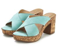 Pantolette LASCANA "Sommerschuh, offener Schuh, Sandalette, Mule", Damen, Gr. 41, blau (türkis), Obermaterial: 100% Ziegenleder. Decksohle: 100% Ziegenleder. Futter: 100% Synthetik. Laufsohle: 100% Sy