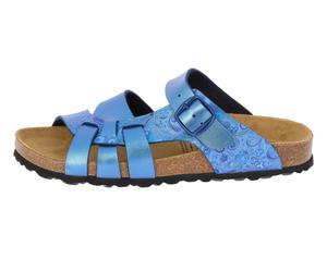 Pantolette LICO "Slipper Bioline Flora", Damen, Gr. 39, blau, Synthetik, Schuhe Pantolette (91427305-39) blau