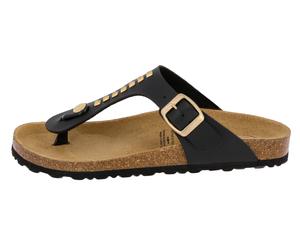 Pantolette LICO "Zehenstegpantolette Bioline Goldstar", Damen, Gr. 37, schwarz, Synthetik, Schuhe Damenschuh Zehentrenner Sommerschuh (59173427-37) schwarz