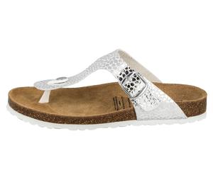 Pantolette LICO "Zehenstegpantolette Bioline Stone", Damen, Gr. 38, silber (silberfarben), Synthetik, Schuhe Schlappen Zehentrenner (25256207-38) silberfarben