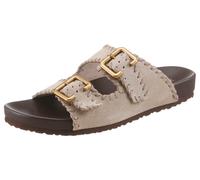 Pantolette MARC O'POLO "Floria", Damen, Gr. 39, sand, Veloursleder, unifarben, Schuhe Pantolette, Sommerschuh, Hausschuh, Strandschuh mit Ziernähten (73264656-39) sand