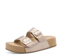 Pantolette MARCO TOZZI "CAPRIA", Damen, Gr. 42, platin, Lederimitat, glänzend, unifarben, Schuhe Pantolette, Sommerschuh, Schlüpfschuh mit Logoprägung in den Schnallen (24853636-42) platin