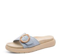 Pantolette MARCO TOZZI, Damen, Gr. 42, hellblau, Textil, Veloursleder, unifarben, Schuhe Pantolette, Keilabsatz, Schlupfschuh mit seitlichem Stretcheinsatz (75270565-42) hellblau