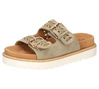 Pantolette MUSTANG SHOES, Damen, Gr. 37, grün (khaki), Velourslederimitat, Flechtoptik, Schuhe Pantolette, Sandale, Plateausandale, Pool Slides mit komfortablem Tieffußbett (55807223-37) khaki