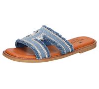 Pantolette MUSTANG SHOES, Damen, Gr. 39, blau (jeansblau), Textil, Schuhe Pantolette, Flats, Sandale im Jeans-Look mit Strass-Steinchen verziert (29300068-39) jeansblau