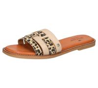 Pantolette MUSTANG SHOES, Damen, Gr. 41, beige (beige, leo), Lederimitat, animal-print, Schuhe Pantolette, Flats, Sommerschuh, Urlaubschuh, Slides mit Leo-Einsätzen (50703714-41) beige, leo