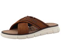 Pantolette MUSTANG SHOES "Emiliano", Herren, Gr. 45, cognac, Lederimitat, Textil, Schuhe Pantolette, Sommerschuh, Schlupfschuh mit Logoschriftzug (82659160-45) cognac