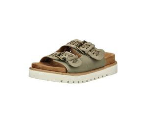 Pantolette MUSTANG SHOES "Mustang Shoes Pantoletten Lederimitat/Textil", Damen, Gr. 37, grün (khaki), Lederimitat, Textil, Schuhe Pantolette (42580449-37) khaki