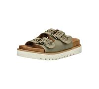 Pantolette MUSTANG SHOES "Mustang Shoes Pantoletten Lederimitat/Textil", Damen, Gr. 39, grün (khaki), Lederimitat, Textil, Schuhe Pantolette (42580449-39) khaki