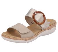 Pantolette REMONTE, Damen, Gr. 43, beige (hellbeige, goldfarben), Lederimitat, metallic, Schuhe Pantolette, Keilabsatz, Sommerschuh, Schlupfschuh mit Wechselfußbett (90395401-43) hellbeige, goldfarben
