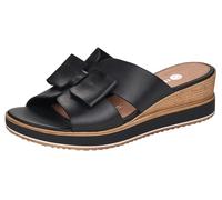 Pantolette REMONTE, Damen, Gr. 44, schwarz (schwarz, beige), Leder, Schuhe Pantolette, Keilabsatz, Sommerschuh mit schöner Zierschleife, Topseller (92453640-44)