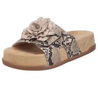 Pantolette RIEKER, Damen, Gr. 36, beige, kombiniert, Lederimitat, Reptilienprägung, Schuhe Pantolette, Sommerschuh, Urlaubsschuh, Strandschuh mit Blüte (23487536-36) beige, kombiniert