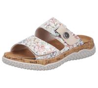 Pantolette RIEKER, Gr. 36, weiß multi, Glattleder, geblümt, metallic, Schuhe Pantolette, Sommerschuh, Schlupfschuh, Hausschuh mit Klettriemchen (25007349-36)
