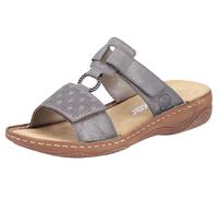 Pantolette RIEKER, Damen, Gr. 36, grau, Lederimitat, metallic, Schuhe Pantolette, Sommerschuh, Schlappen, Urlaubschuh, Klettschuh mit Perforation (53098422-36) grau