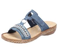 Pantolette RIEKER, Damen, Gr. 37, blau, Nubuklederimitat, unifarben, Schuhe Pantolette, Keilabsatz, Sommerschuh, Schlappen mit Pailetten- und Perlenbesatz, Topseller (68556931-37)