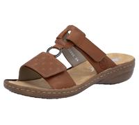 Pantolette RIEKER, Damen, Gr. 37, braun (cognac), Lederimitat, unifarben, Schuhe Pantolette, Sommerschuh, Strandschuh, Klettschuh mit Perforation (10305858-37) cognac
