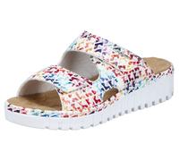 Pantolette RIEKER, Damen, Gr. 37, bunt (weiß multi), Textil, bedruckt, Schuhe Pantolette, Sommerschuh, Schlappen, Hausschuh mit modischer Plateausohle (34980341-37) weiß multi