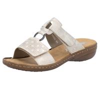 Pantolette RIEKER, Damen, Gr. 38, beige (creme), Lederimitat, metallic, Schuhe Pantolette, Sommerschuh, Strandschuh, Klettschuh mit Perforation (49663103-38) creme