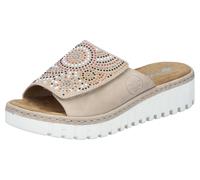 Pantolette RIEKER, Damen, Gr. 38, beige (hellbeige), Lederimitat, kontrastfarbene Details, modisch, Schuhe, Sommerschuh, Strandschuh, Hausschuh mit regulierbarem Klettverschluss (58821440-38) hellbeig