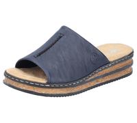 Pantolette RIEKER, Damen, Gr. 38, blau (dunkelblau), Lederimitat, unifarben, Schuhe Pantolette, Keilabsatz, Sommerschuh, modische Keilsohle, Topseller (47386608-38)