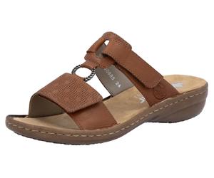 Pantolette RIEKER, Damen, Gr. 38, braun (cognac), Lederimitat, unifarben, Schuhe Pantolette, Sommerschuh, Strandschuh, Klettschuh mit Perforation (10305858-38) cognac